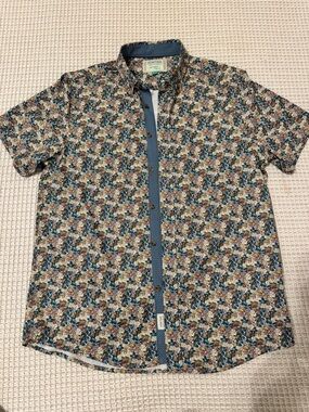 Heritage Short-Sleeve Floral Button-Down Shirt - Blue/Tan/White